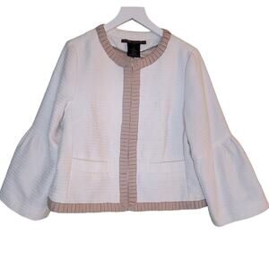 Mark Zunino Tweed Neutral Blazer Jacket Cream Beige Bell Sleeve‎ Pockets Prep S